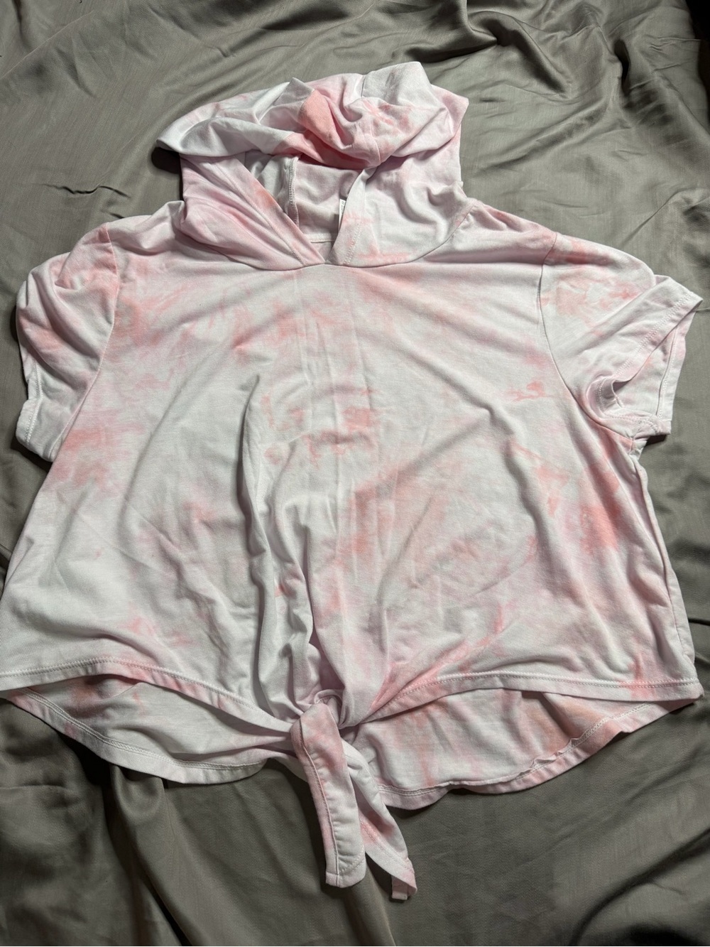 Velocity Light Pink Tie-Front Short Sleeve Hoodie